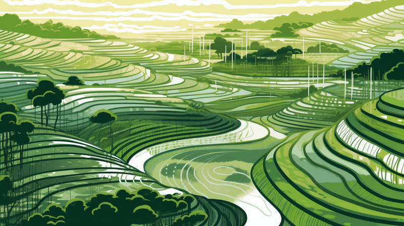 绿色田园风光梯田和树木插画背景,插画/手绘图,插画/手绘图库,插画/手绘图下载,插画/手绘